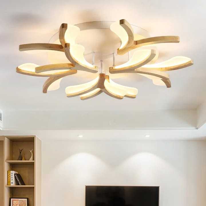 Tanio Drewniane żyrandole sufitowe LED lampa do sypialni salon gab…