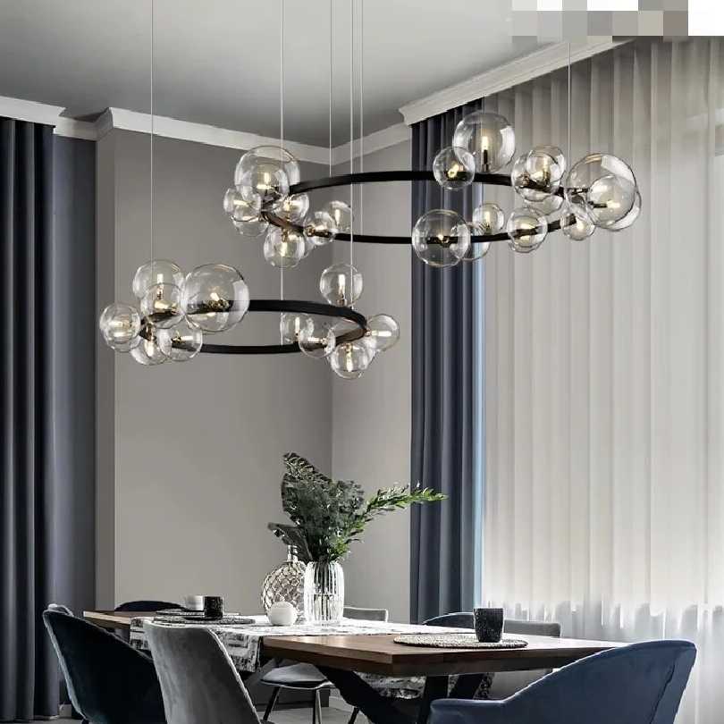 Tanio Nordic żyrandole sufitowe LED przezroczyste szkło salon jada… sklep