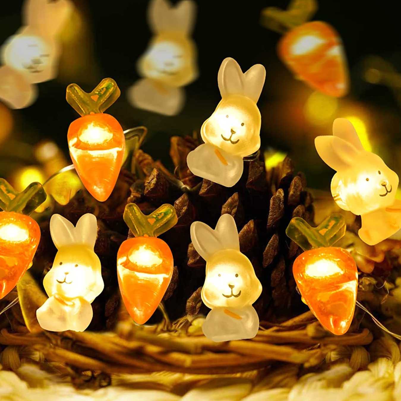 Tanio Wielkanocne oświetlenie LED String Decor królik rzodkiewka j…