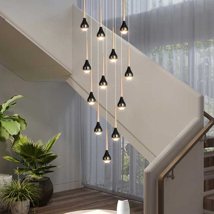 Tanio LED czarny złoty żyrandol schody nowoczesny projektant oświe…
