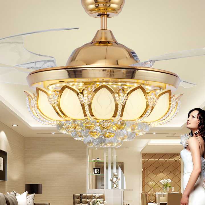 Tanio Luksusowe lampy sufitowe wentylator do jadalni Chrome złoty …